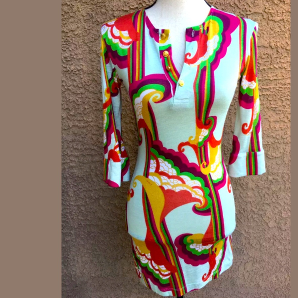 Anthro T-Bags Los Angeles colorful Henley Multicolor top Tunic/mini Dress S